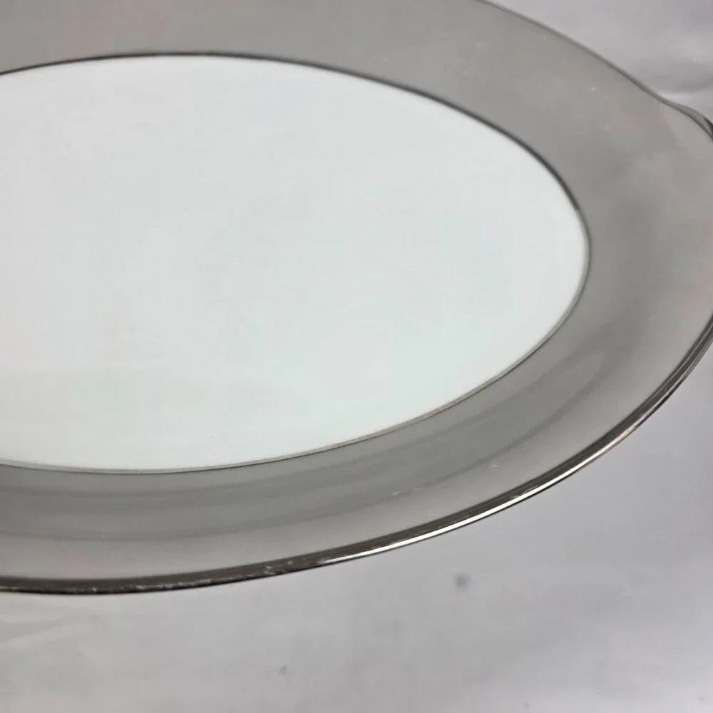 Sango Plantina Oval Serving Platter White with Gray Band & Platinum Trim